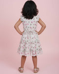 Stylish Floral Print Girls' Ruffled Sleeve Tiered Frock Dress - White-Back