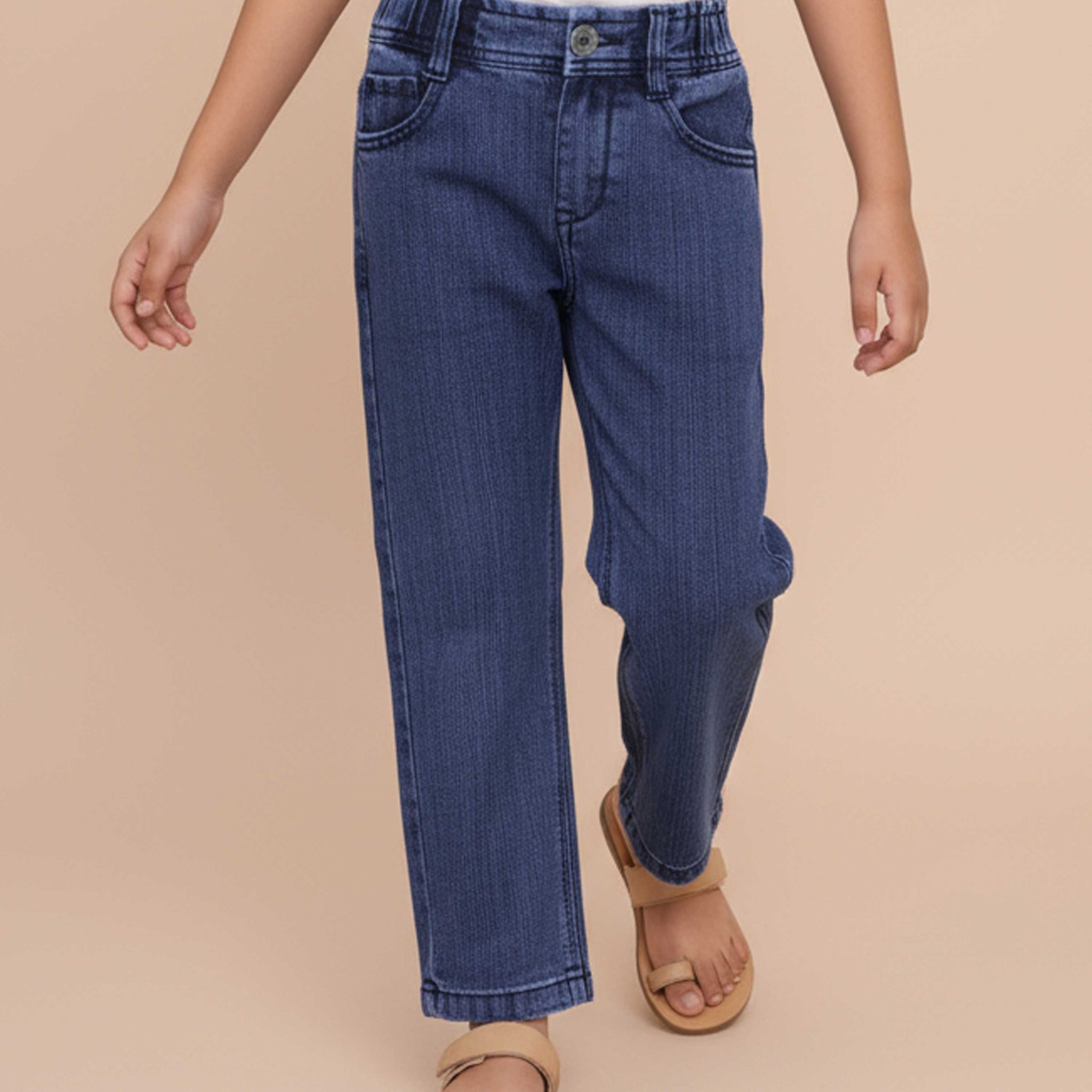 Stylish Girls Solid Design Denim Jeans - Blue