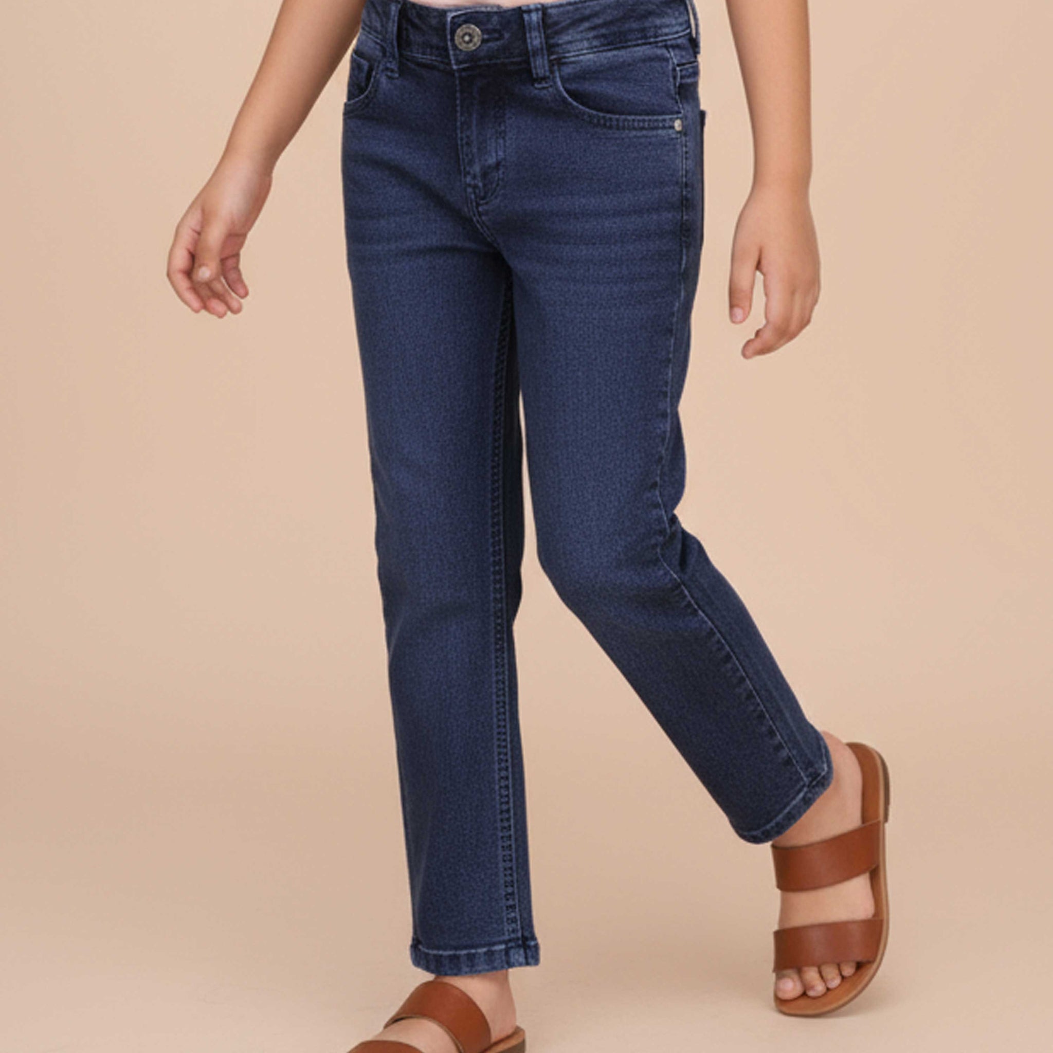 Stylish Girls Solid Design Denim Jeans - Dark Blue