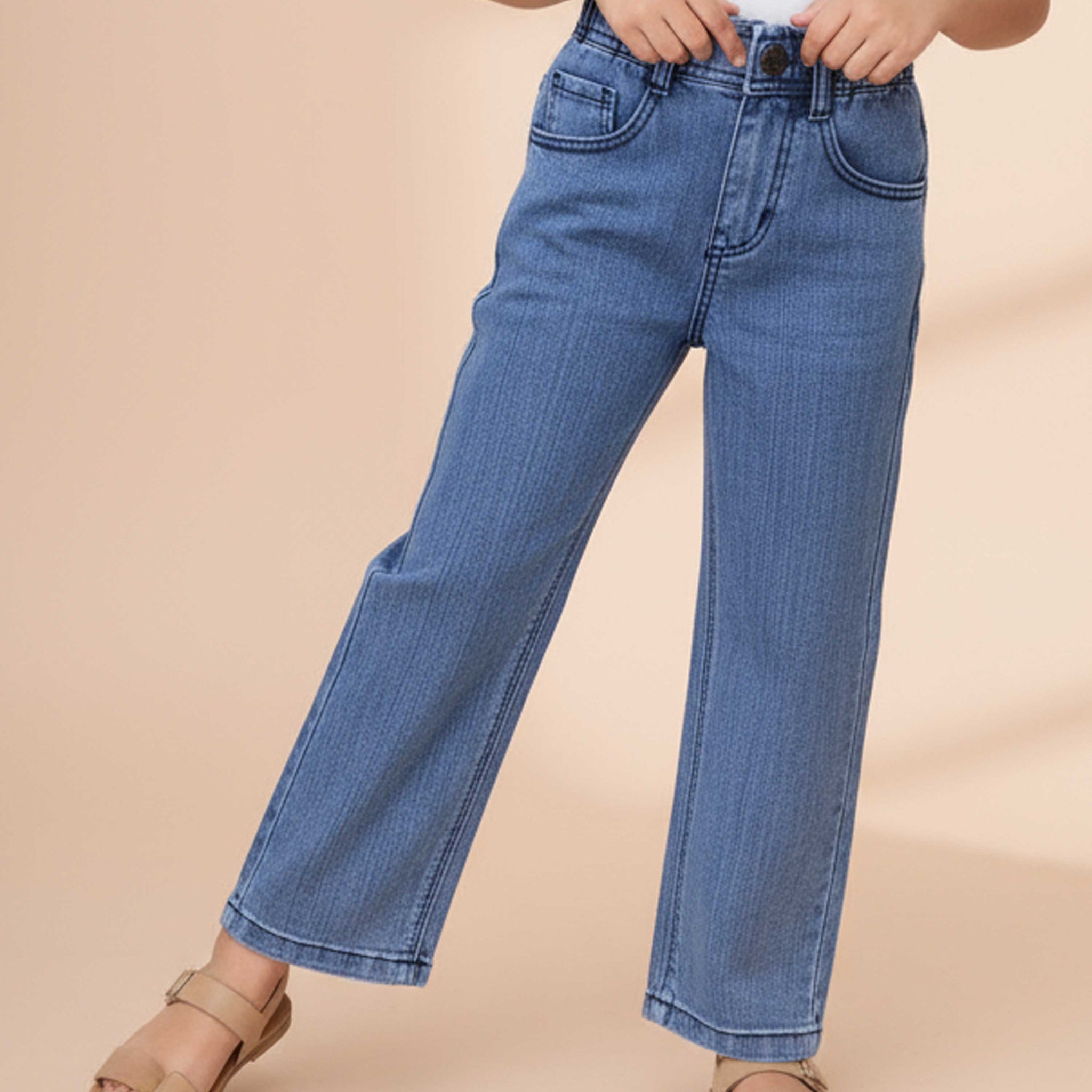 Stylish Girls Solid Design Denim Jeans - Light Blue