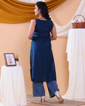 Stylish Printed Women’s Sleeveless Straight Kurta with Round Neck - Navy Blue-Close