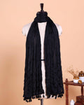 Stylish Women’s Dupatta in Soft Textured with Wrinkled Finish and Decorative Tassel Edges - Black