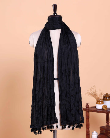 Stylish Women’s Dupatta in Soft Textured with Wrinkled Finish and Decorative Tassel Edges - Black