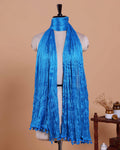Elegant Women’s Dupatta in Soft Textured with Wrinkled Finish and Decorative Tassel Edges, Blue