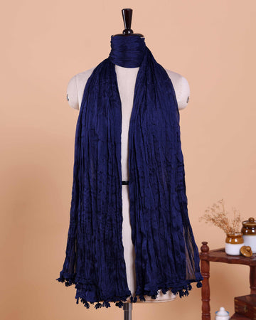 Stylish Women’s Dupatta in Soft Textured with Wrinkled Finish and Decorative Tassel Edges - Dark Blue