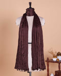 Elegant Women’s Dupatta in Soft Textured with Wrinkled Finish and Decorative Tassel Edges, Brown