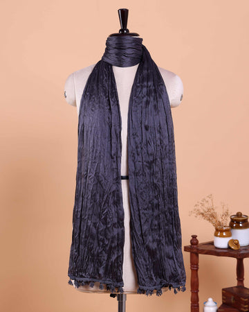 Stylish Women’s Dupatta in Soft Textured with Wrinkled Finish and Decorative Tassel Edges - Dark Grey