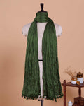 Elegant Women’s Dupatta in Soft Textured with Wrinkled Finish and Decorative Tassel Edges, Light Green