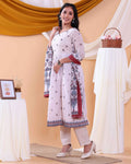 Stylish Women's Geometric Printed Anarkali Kurta Set with Dupatta - Sandal