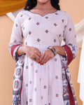 Stylish Women's Geometric Printed Anarkali Kurta Set with Dupatta - Sandal-CLOSE