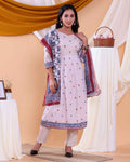 Stylish Women's Printed Anarkali Kurta Set with Dupatta - Beige