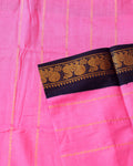 Traditional Sungudi Cotton Saree with Striped Body and Rich Zari Border - Rose Pink