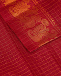 Traditional Sungudi Saree with Intricate Golden Zari Peacock Border and Fine Check Pattern - Maroon