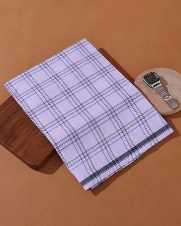 Men’s Kibs Brand Premium Cotton Lungi 2.20 Meter Length with Checked Pattern - White