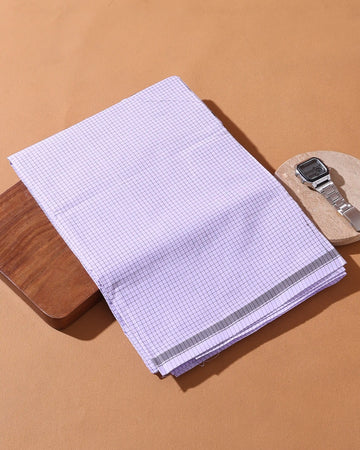 Men’s Kibs Brand Premium Cotton Lungi 2.20 Meter Length with Checked Pattern - White