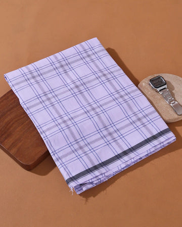 Men’s Kibs Brand Premium Cotton Lungi 2.20 Meter Length with Checked Pattern - White