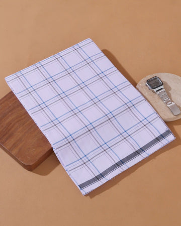 Men’s Kibs Brand Premium Cotton Lungi 2.20 Meter Length with Checked Pattern - White