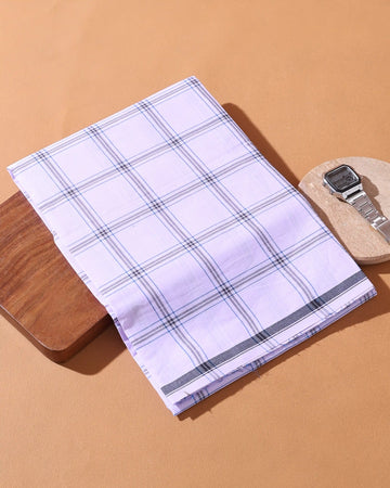 Men’s Kibs Brand Premium Cotton Lungi 2.20 Meter Length with Checked Pattern - White