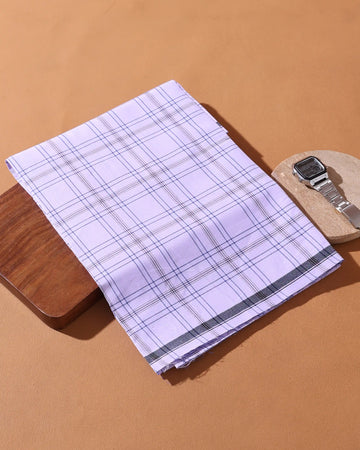 Men’s Kibs Brand Premium Cotton Lungi 2.20 Meter Length with Checked Pattern - White