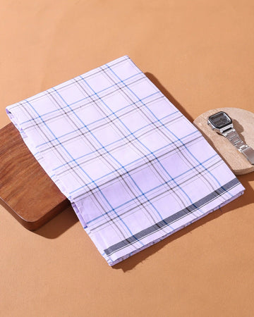 Men’s Kibs Brand Premium Cotton Lungi 2.20 Meter Length with Checked Pattern - White