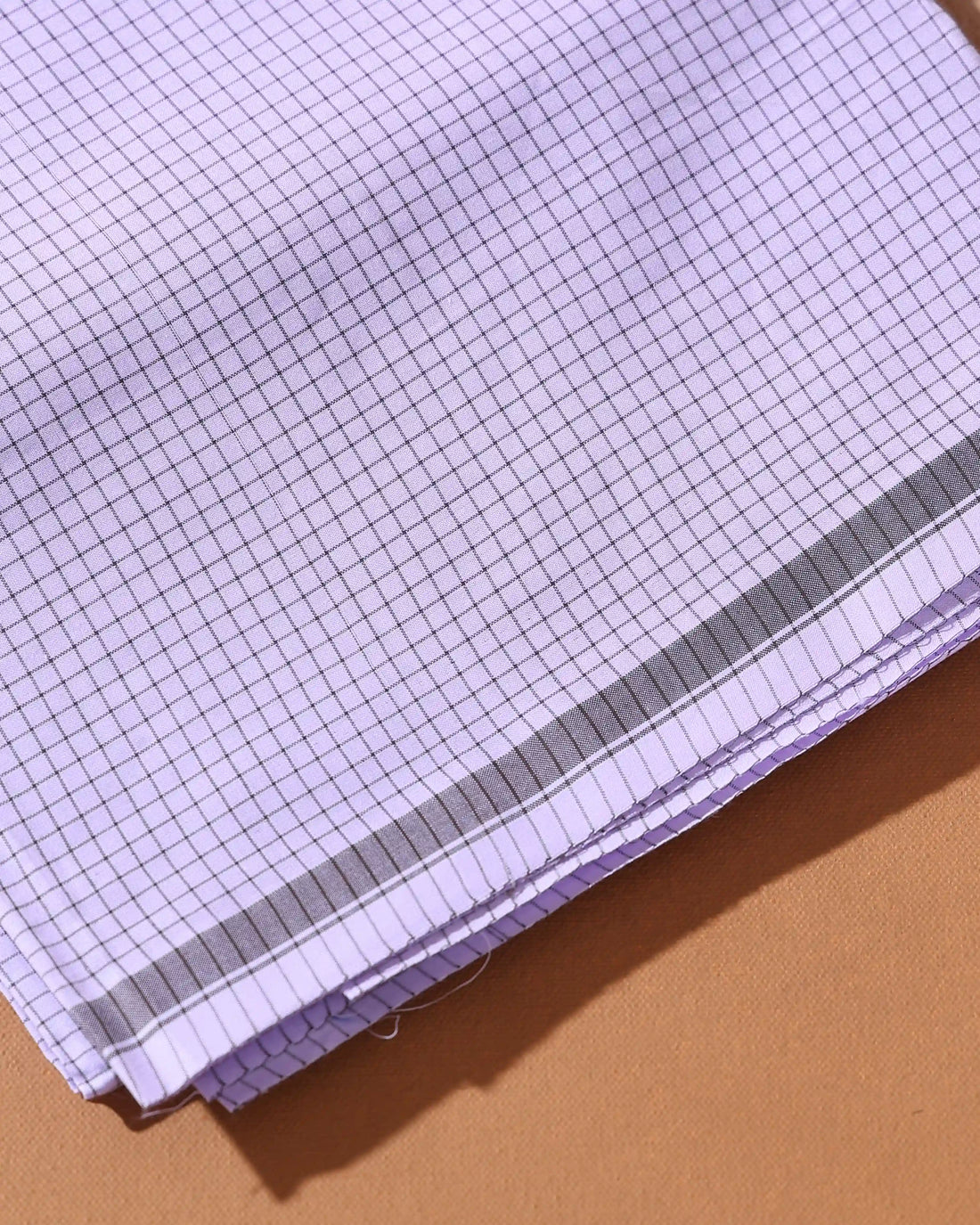 Men’s Kibs Brand Premium Cotton Lungi 2.20 Meter Length with Checked Pattern - White