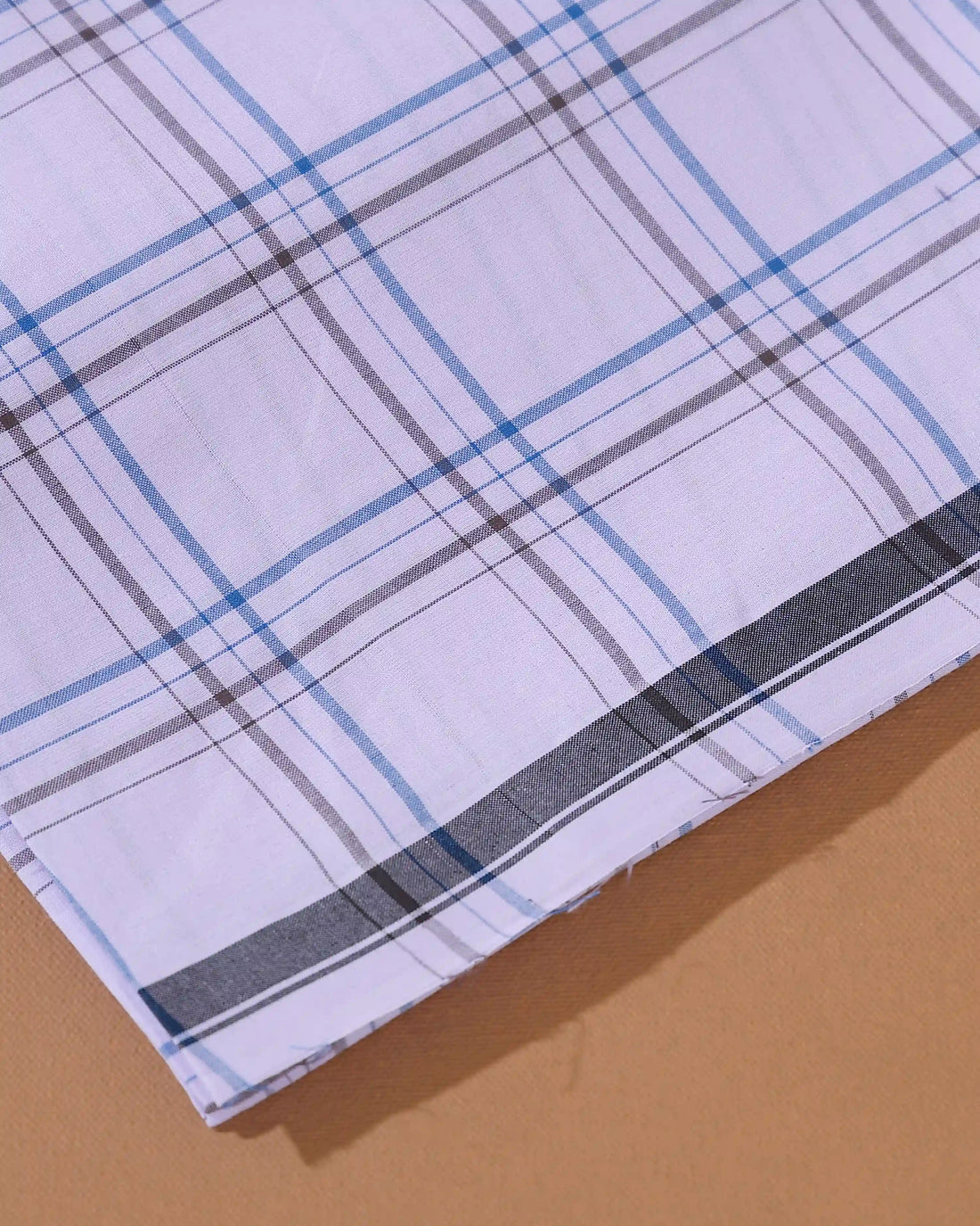 Men’s Kibs Brand Premium Cotton Lungi 2.20 Meter Length with Checked Pattern - White
