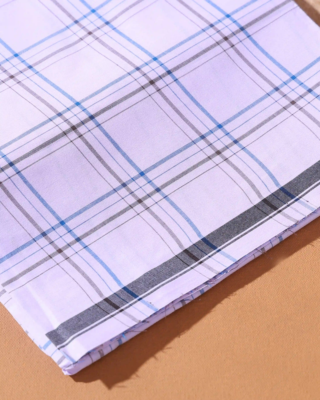 Men’s Kibs Brand Premium Cotton Lungi 2.20 Meter Length with Checked Pattern - White