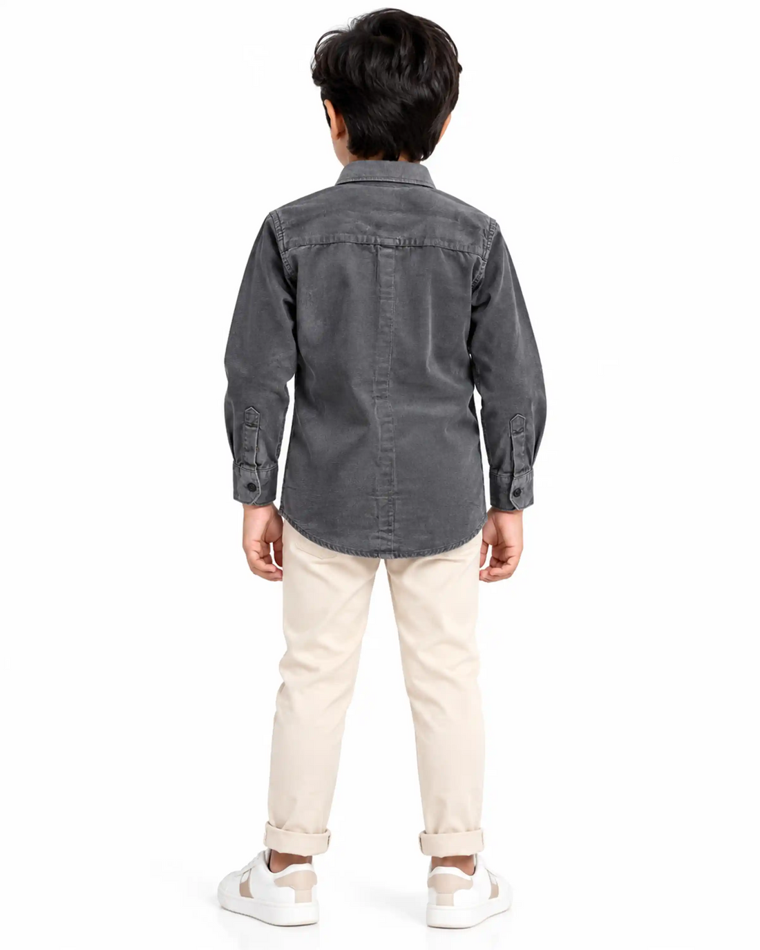 Boys Nativebull Casual Full Sleeve Button Down Shirt with Dual Front Patch Pockets Classic Collar and Buttoned Cuffs - Dark Grey