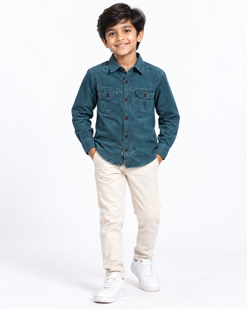 Boys Nativebull Casual Full Sleeve Button Down Shirt with Dual Front Patch Pockets Classic Collar and Buttoned Cuffs - Teal