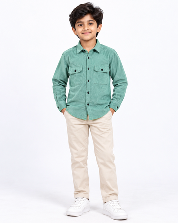 Boys Nativebull Casual Full Sleeve Button Down Shirt with Dual Front Patch Pockets Classic Collar and Buttoned Cuffs - Light Green