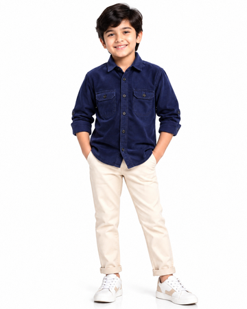 Boys Nativebull Casual Full Sleeve Button Down Shirt with Dual Front Patch Pockets Classic Collar and Buttoned Cuffs - Royal Blue
