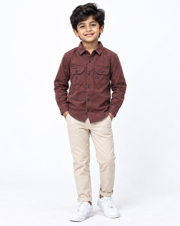 Boys Nativebull Casual Full Sleeve Button Down Shirt with Dual Front Patch Pockets Classic Collar and Buttoned Cuffs - Maroon