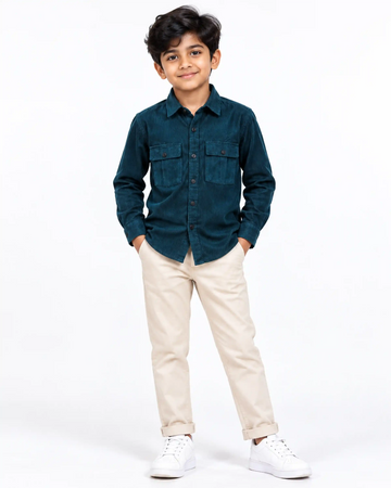 Boys Nativebull Casual Full Sleeve Button Down Shirt with Dual Front Patch Pockets Classic Collar and Buttoned Cuffs - Teal