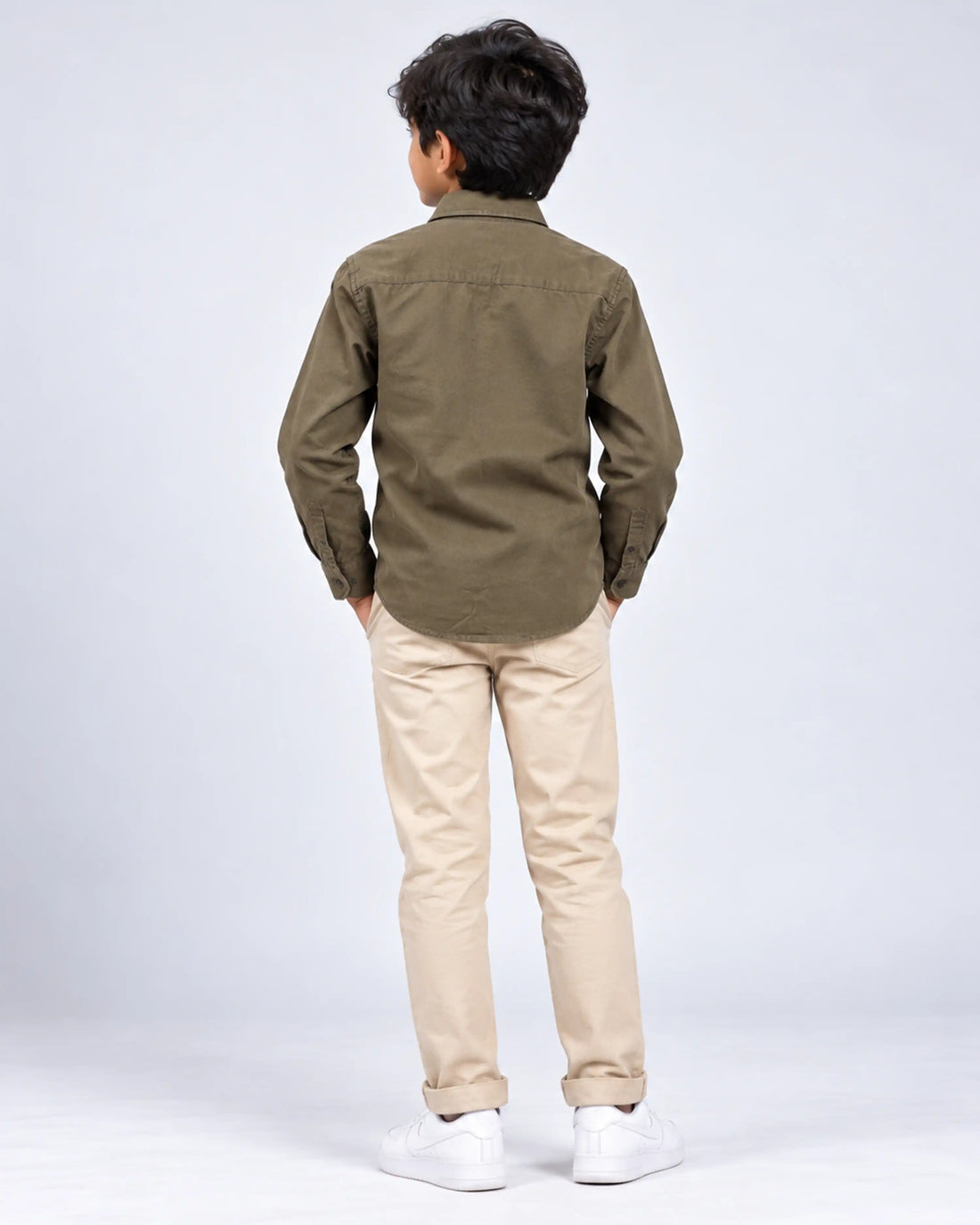 Boys’ Nativebull Casual Full Sleeve Shirt with Button Down Front Classic Collar and Chest Pocket - Olive Green
