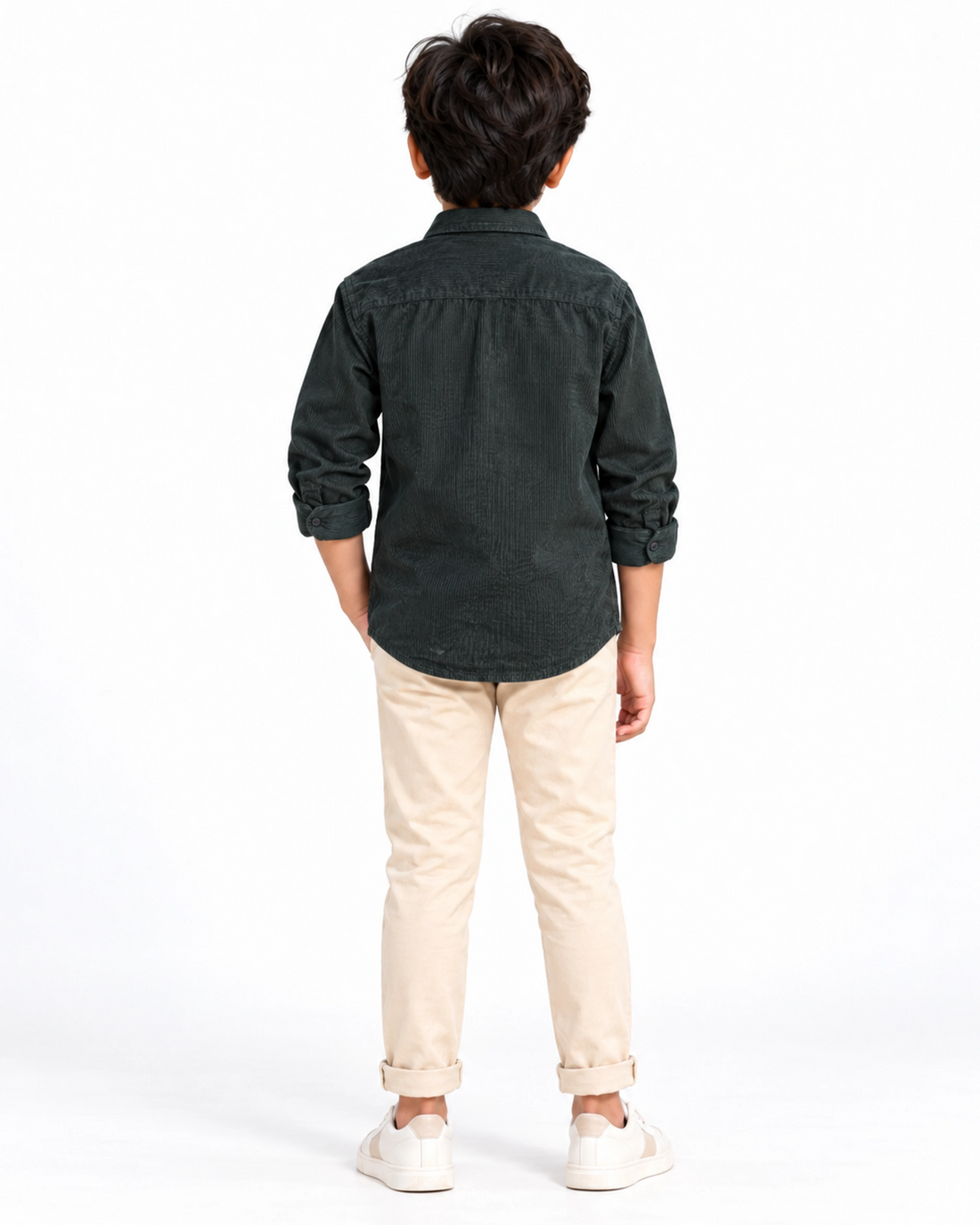 Boys Nativebull Casual Full Sleeve Button Down Shirt with Dual Front Patch Pockets Classic Collar and Buttoned Cuffs - Dark Green