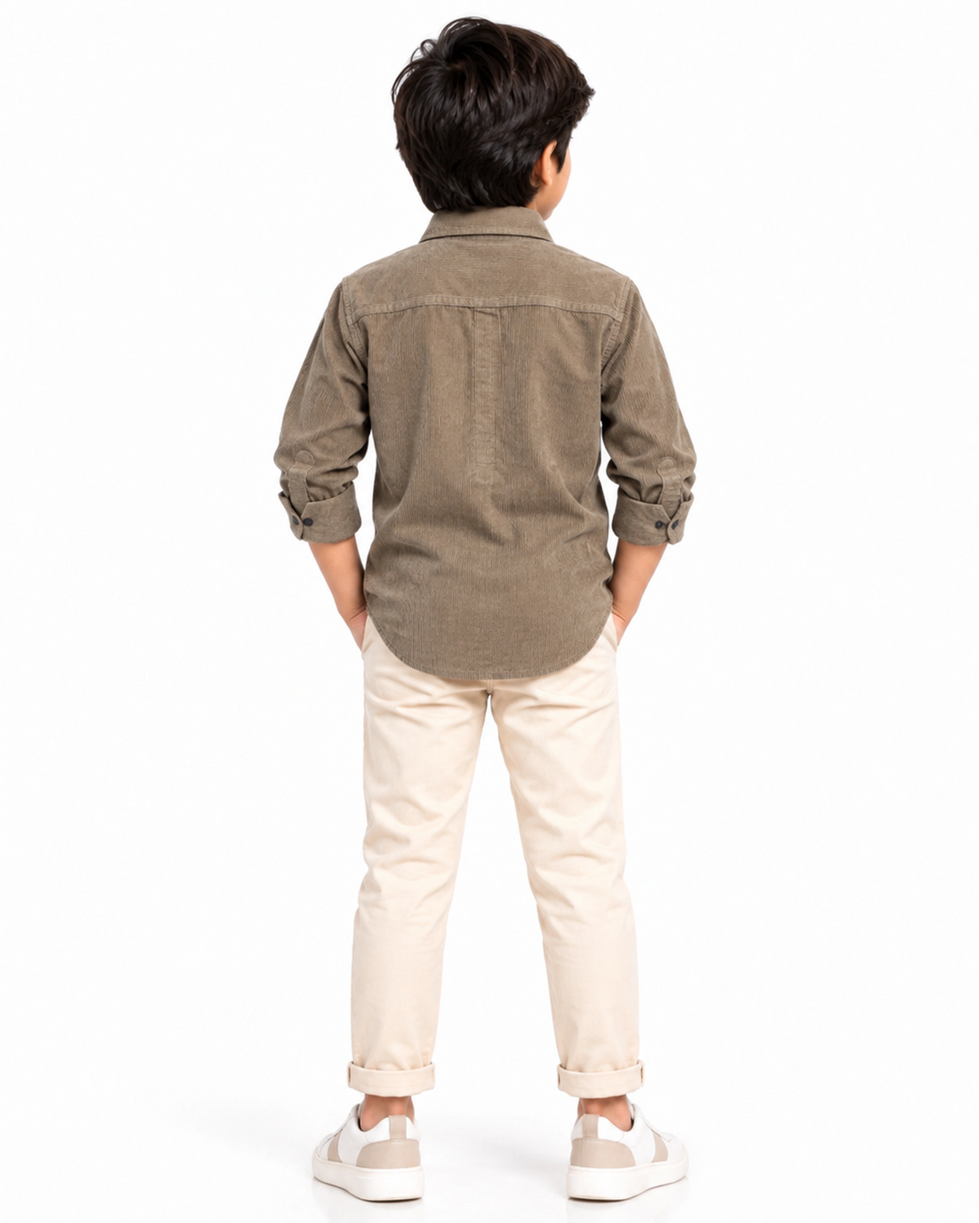Boys Nativebull Casual Corduroy Full Sleeve Button Down Shirt with Dual Front Patch Pockets Classic Collar and Buttoned Cuffs - Light Brown