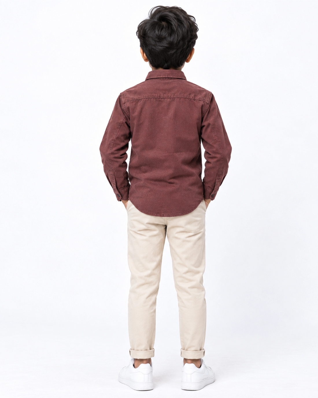 Boys Nativebull Casual Full Sleeve Button Down Shirt with Dual Front Patch Pockets Classic Collar and Buttoned Cuffs - Maroon