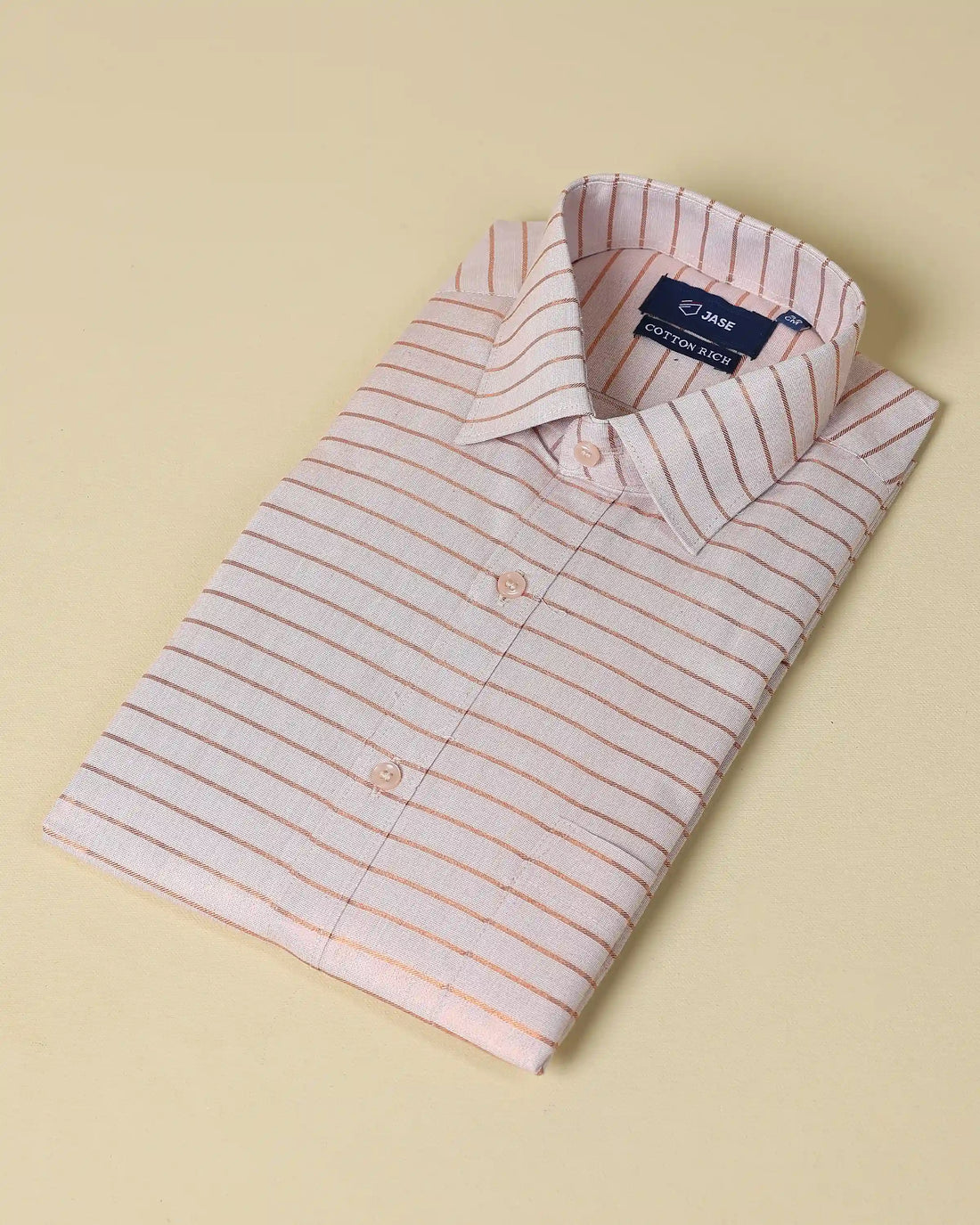 Men’s Silk Blend Striped Shirt and Matching Traditional Dhoti Set with Classic Collar and Full Sleeves - Cream