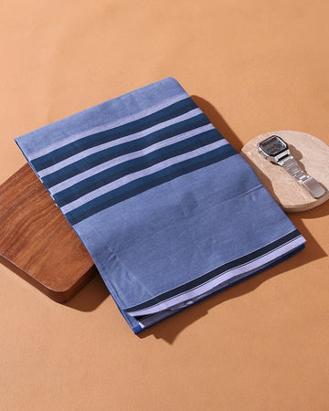 Men’s Sangu Brand Premium Cotton Lungi 2.10 Meter Length with Striped Pattern - Blue