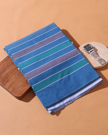 Men’s Sangu Brand Premium Cotton Lungi 2.10 Meter Length with Striped Pattern - Blue