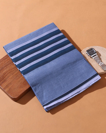 Men’s Sangu Brand Premium Cotton Lungi 2.10 Meter Length with Striped Pattern - Grey