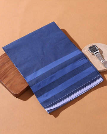 Men’s Sangu Brand Premium Cotton Lungi 2.10 Meter Length with Striped Pattern - Navy Blue