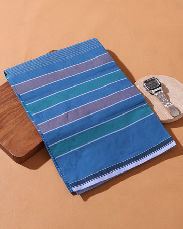 Men’s Sangu Brand Premium Cotton Lungi 2.10 Meter Length with Striped Pattern - Blue