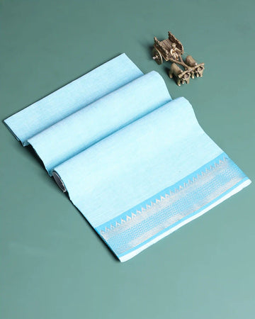 Women’s 1 Meter Cotton Blouse Material Solid Design with Contrast Woven Border - Sky Blue