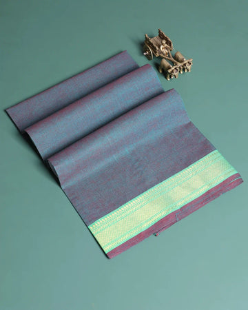 Women’s 1 Meter Cotton Blouse Material Solid Design with Contrast Woven Border - Teal Blue