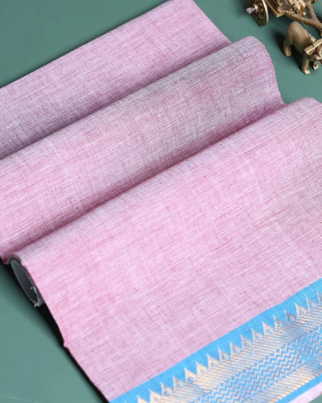 Women’s 1 Meter Cotton Blouse Material Solid Design with Contrast Woven Border - Pink