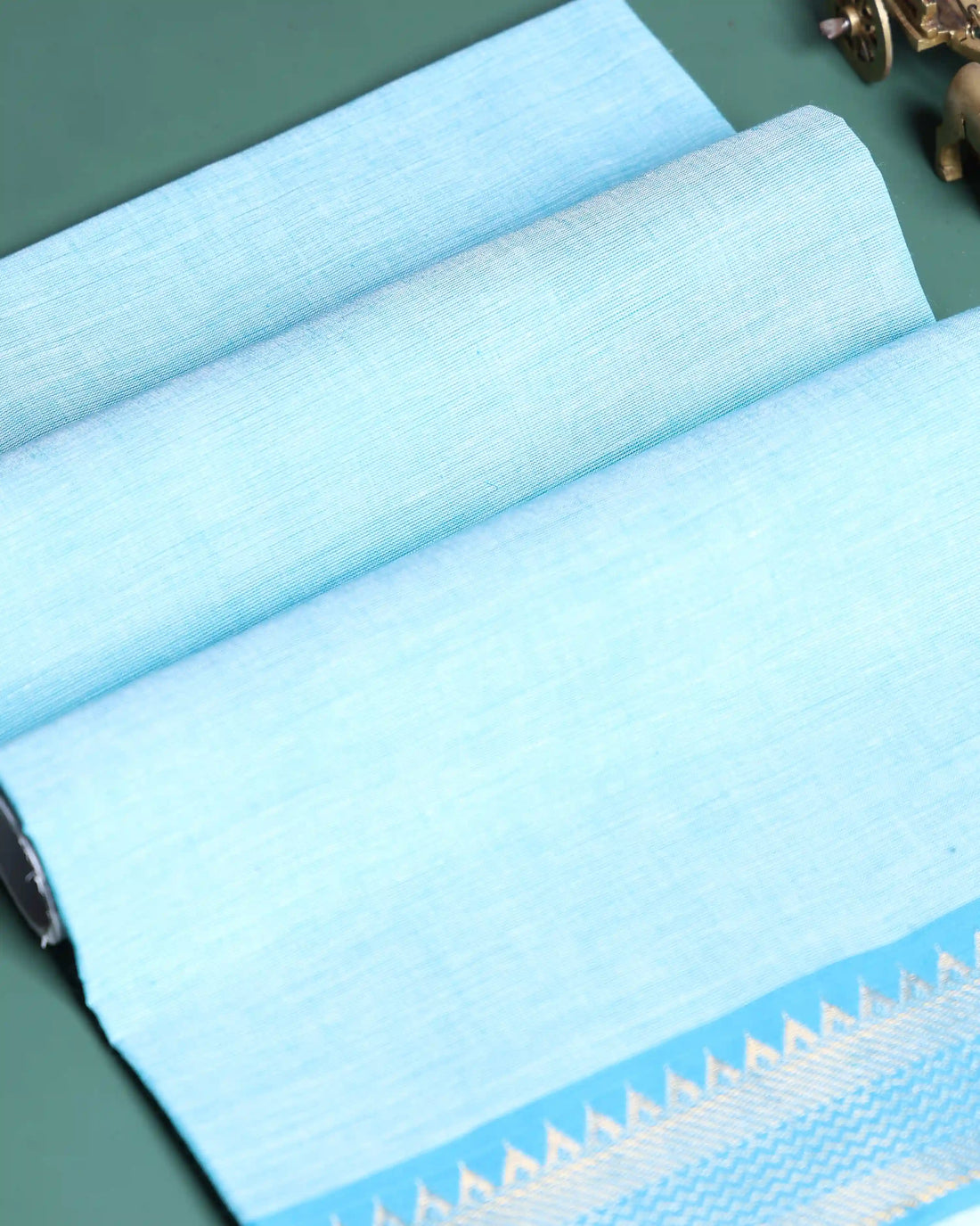 Women’s 1 Meter Cotton Blouse Material Solid Design with Contrast Woven Border - Sky Blue