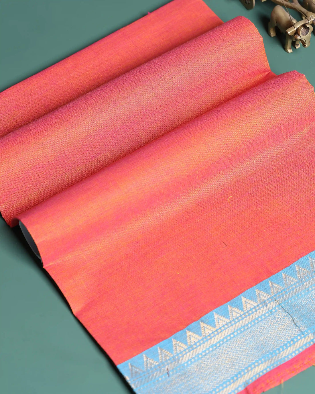 Women’s 1 Meter Cotton Blouse Material Solid Design with Contrast Woven Border - Orange