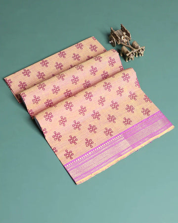 Women’s 1 Meter Cotton Blouse Material with Traditional Knot Motif and Intricate Woven Zari Border - Peach