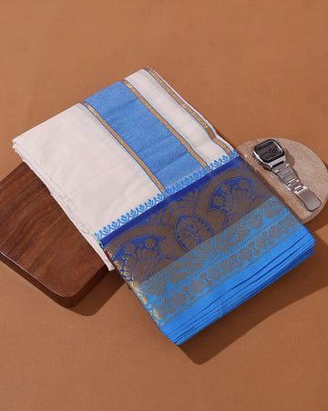 Men’s 9*5 Meter Premium Cotton Dhoti with Traditional Zari Border - Off White